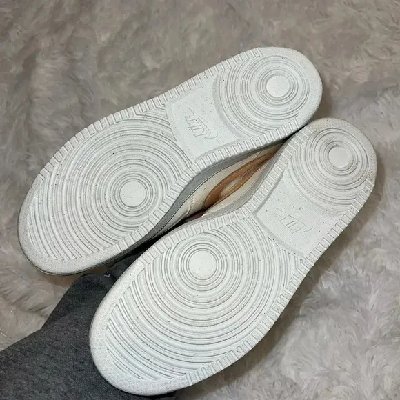 Nike Court Vision Low Basic White and Neutral Sneakers Tan Swoosh