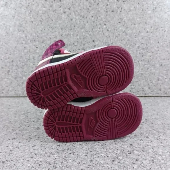 Nike Dunk High Kid Sneakers Pink Plaid Shoes 4.5C