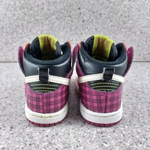 Nike Dunk High Kid Sneakers Pink Plaid Shoes 4.5C