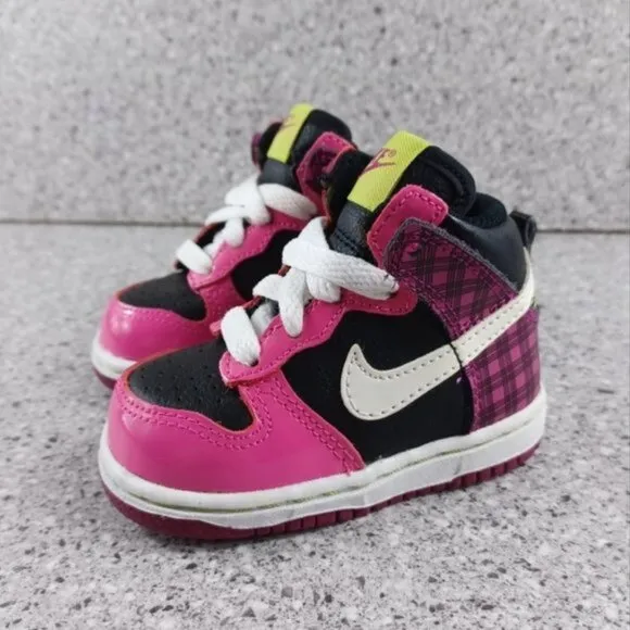 Nike Dunk High Kid Sneakers Pink Plaid Shoes 4.5C