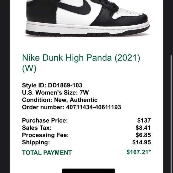 Nike Dunk High Panda Black White Lace Up Sneakers Shoes Women Size 7 DD1869-103,