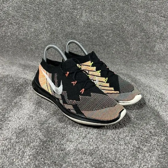 Nike Free 3.0 Flyknit Running Shoes 718420-011 Black Sail Hyper Orange Women's 8