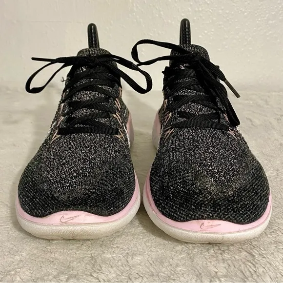 Nike Free RN Flyknit Running Shoes Women’s Size 7 Black Pink Foam
