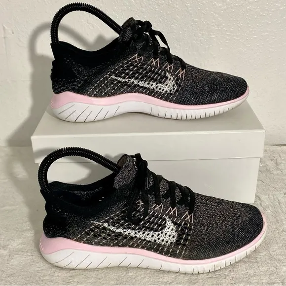 Nike Free RN Flyknit Running Shoes Women’s Size 7 Black Pink Foam