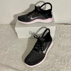 Nike Free RN Flyknit Running Shoes Women’s Size 7 Black Pink Foam