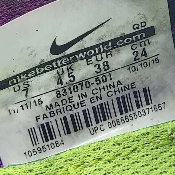 Nike Free Rn Flyknit Womens 7 Purple Shoes Running Training Athletic 831070-501