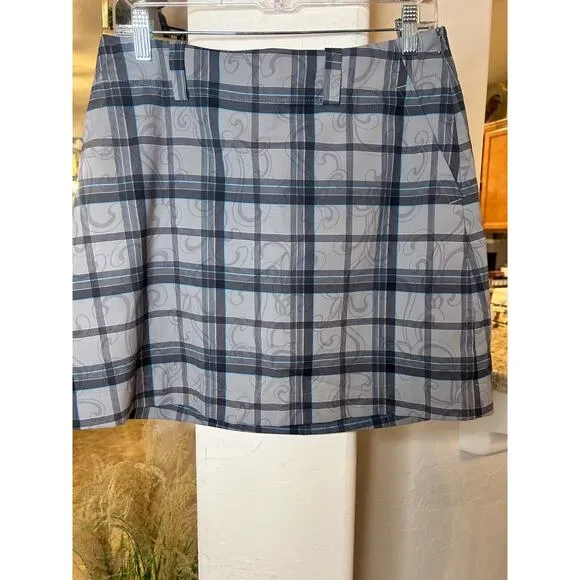 Nike Golf Dri-Fit Plaid Scroll Skort Gray/Blue/Black Size 6 BOGO