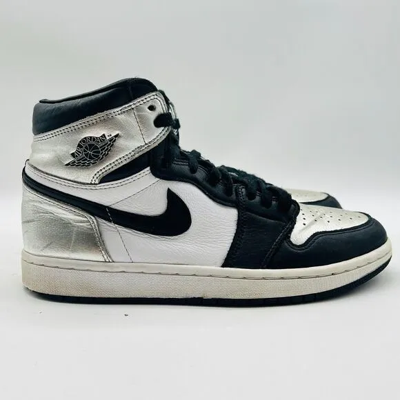 Nike Jordan 1 Womens 8 Metallic Silver Black High OG Sneakers Shoes CD0461-001