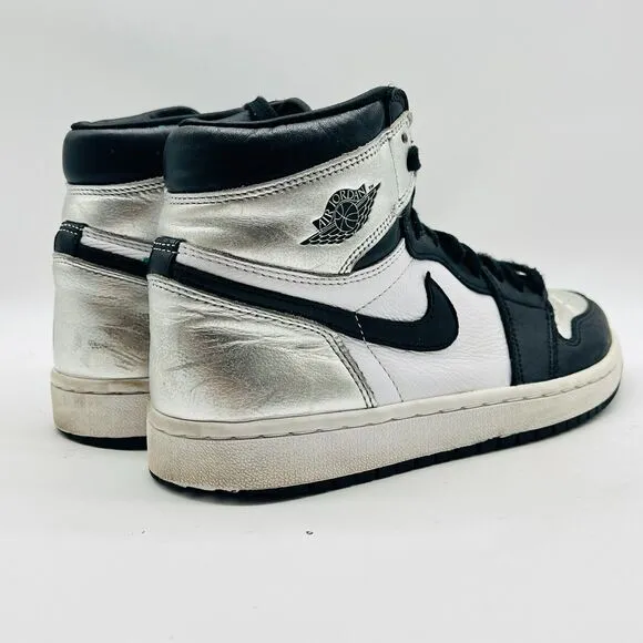 Nike Jordan 1 Womens 8 Metallic Silver Black High OG Sneakers Shoes CD0461-001