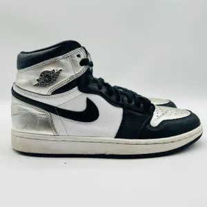 Nike Jordan 1 Womens 8 Metallic Silver Black High OG Sneakers Shoes CD0461-001