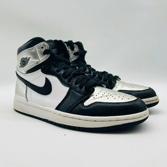 Nike Jordan 1 Womens 8 Metallic Silver Black High OG Sneakers Shoes CD0461-001