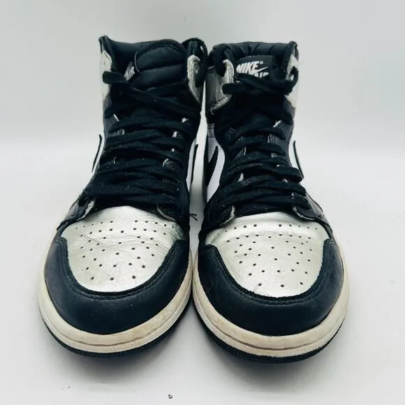 Nike Jordan 1 Womens 8 Metallic Silver Black High OG Sneakers Shoes CD0461-001