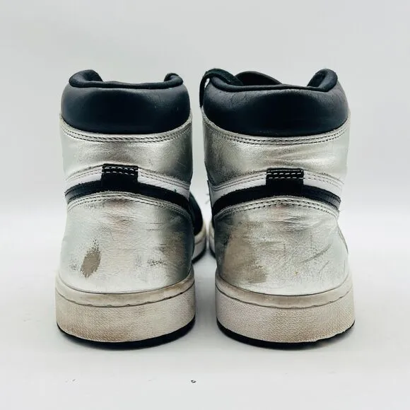 Nike Jordan 1 Womens 8 Metallic Silver Black High OG Sneakers Shoes CD0461-001