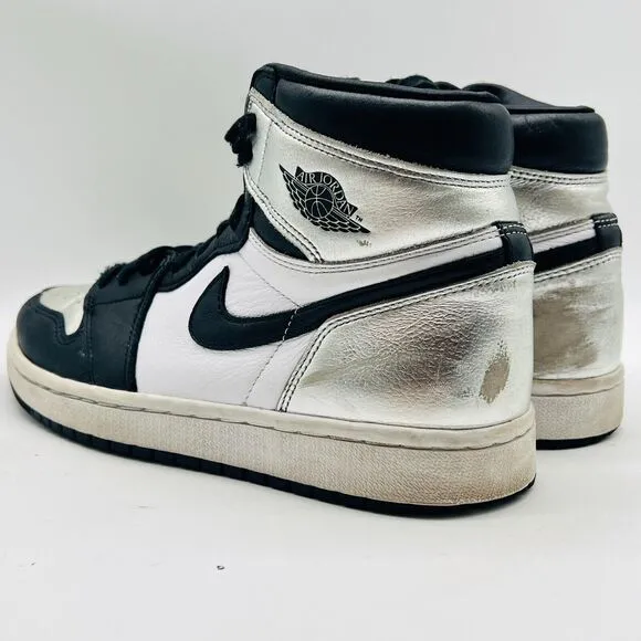Nike Jordan 1 Womens 8 Metallic Silver Black High OG Sneakers Shoes CD0461-001