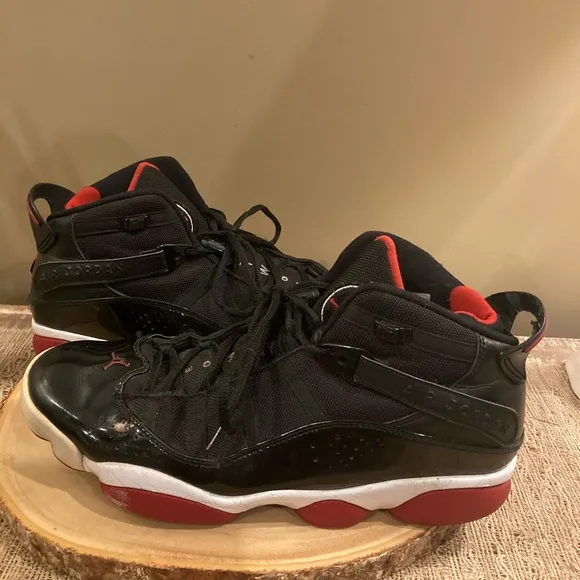 Nike Jordan 6 Rings Black Varsity Red Size 12 rare 322992-062 Basketball Shoe