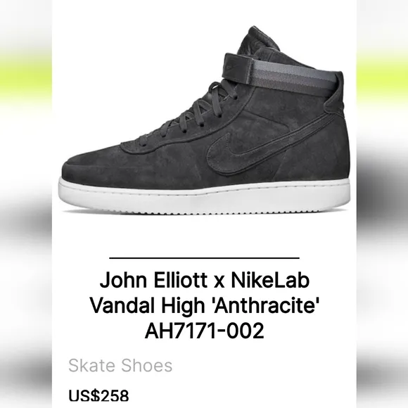 Nike Lab x John Elliott Vandal High Anthracite Sneakers, 8W|6.5M| EUR‎ 39