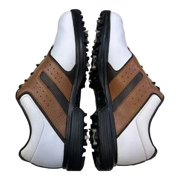 Nike Men's Air Tour Leather Saddle Golf Shoes with Spikes Brown White Size 9.5
