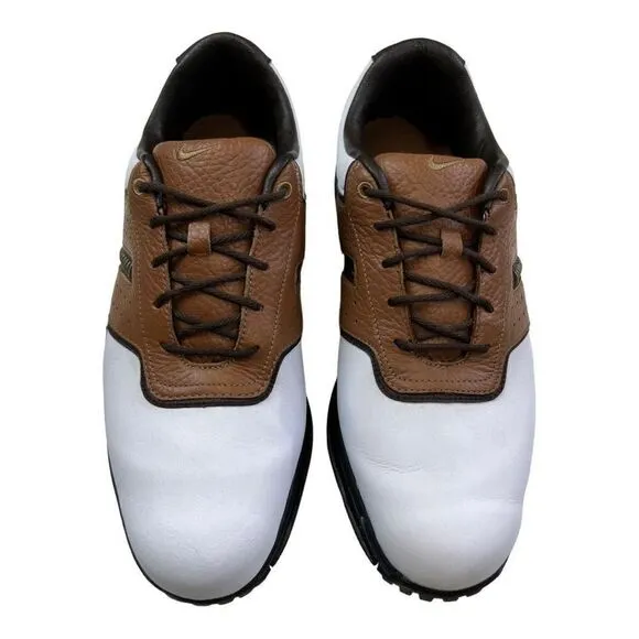 Nike Men's Air Tour Leather Saddle Golf Shoes with Spikes Brown White Size 9.5