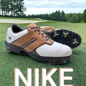 Nike Men's Air Tour Leather Saddle Golf Shoes with Spikes Brown White Size 9.5