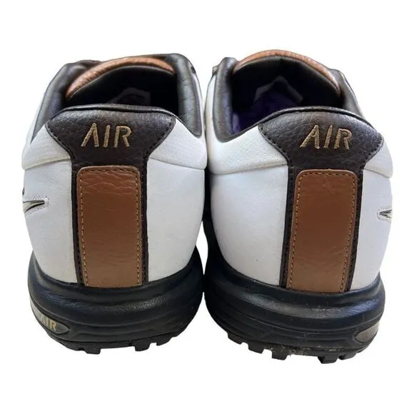 Nike Men's Air Tour Leather Saddle Golf Shoes with Spikes Brown White Size 9.5