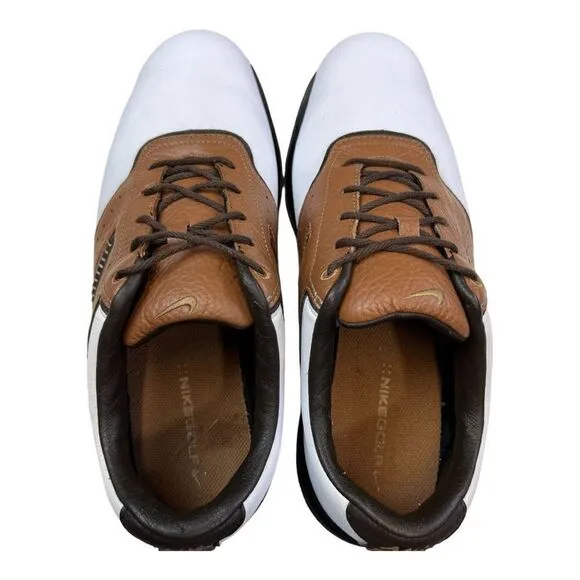 Nike Men's Air Tour Leather Saddle Golf Shoes with Spikes Brown White Size 9.5