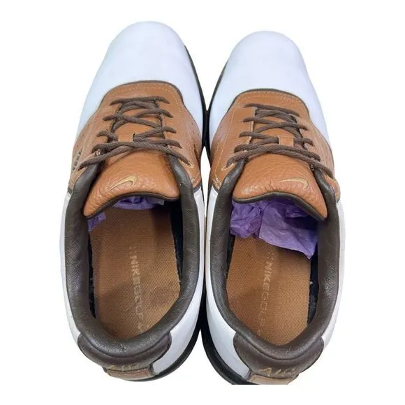 Nike Men's Air Tour Leather Saddle Golf Shoes with Spikes Brown White Size 9.5