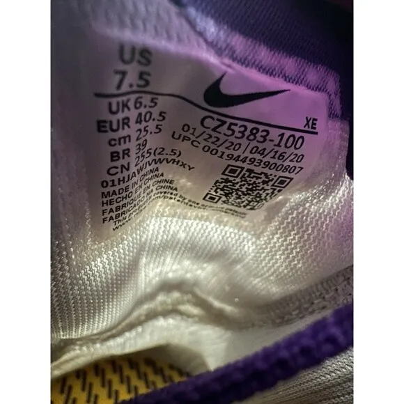 Nike Men's Air Zoom Pegasus 37 LSU Tigers Size 7.5 2020 Running Shoes White #133