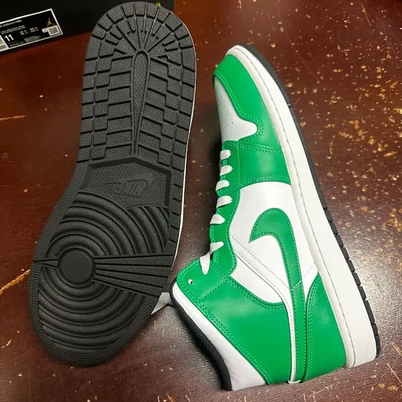 Nike Mens White Green Air Jordan 1 Mid DA8426-301 Basketball Shoes Size US 11