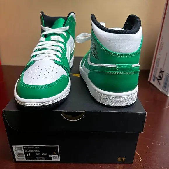 Nike Mens White Green Air Jordan 1 Mid DA8426-301 Basketball Shoes Size US 11