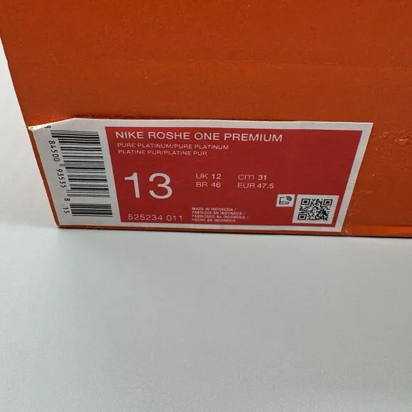 Nike Roshe One Premium Run Pure Platinum Athletic Shoes 525234-011 Men's Size 13