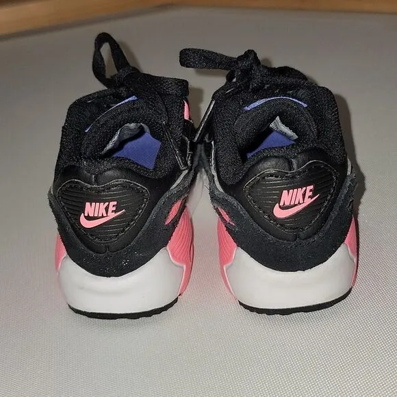 Nike (TD) Air Max 90 Girls Shoes Black/Metallic Silver - Sunset Pulse Size 6c
