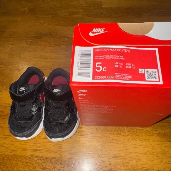 Nike Toddler's Air Max SC TDV Shoes Black Red 5c Lace &amp; Strap New With Tags