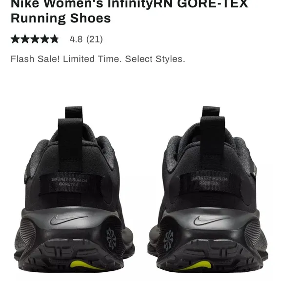 Nike Women's Black InfinityRN GORE-TEX Running Shoes Size 8 FB2197-002