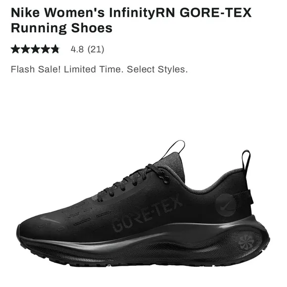 Nike Women's Black InfinityRN GORE-TEX Running Shoes Size 8 FB2197-002