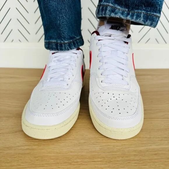 🤩Nike Women's Shoes Court Vision Lo Sz 6 Next Nature Retro DH3158-106 White Red