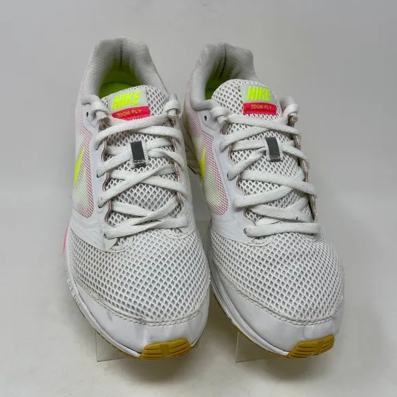 Nike Zoom Fly Run Shoes Womens Sz 8 White Pink Yellow 1.0.4.7:I.3.4