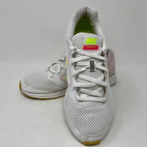 Nike Zoom Fly Run Shoes Womens Sz 8 White Pink Yellow 1.0.4.7:I.3.4