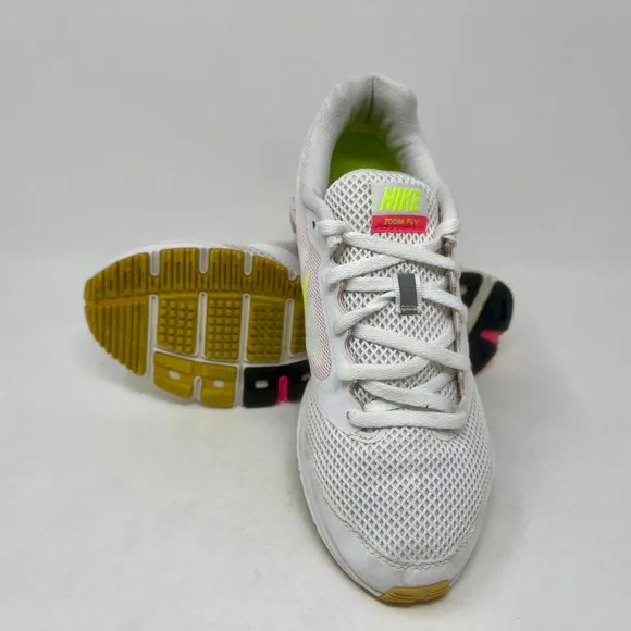 Nike Zoom Fly Run Shoes Womens Sz 8 White Pink Yellow 1.0.4.7:I.3.4