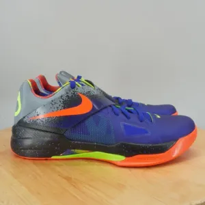 Nike Zoom KD 4 Nerf Mens Size 10.5 Basketball Shoes Blue Orange Volt Sneakers