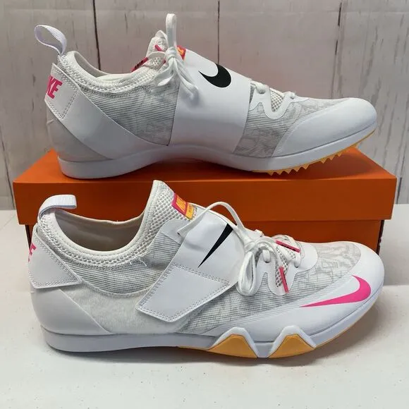 Nike Zoom Pole Vault Elite Track Shoes White Orange Men's Size 14 AA1204-101