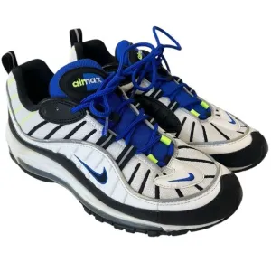 Nike Air Max 98 White Blue Volt Black Men’s Size 9.5 Sneakers (640744-103)