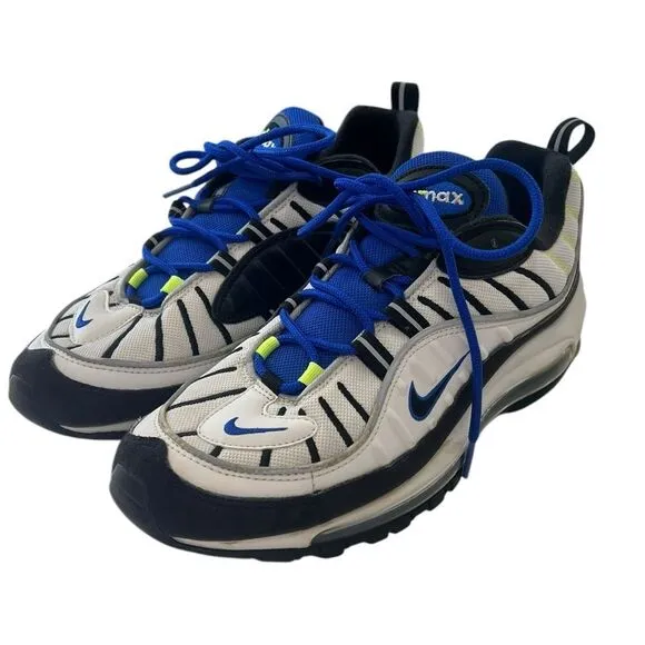 Nike Air Max 98 White Blue Volt Black Men’s Size 9.5 Sneakers (640744-103)