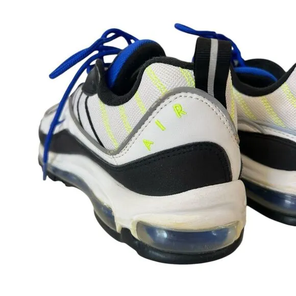 Nike Air Max 98 White Blue Volt Black Men’s Size 9.5 Sneakers (640744-103)