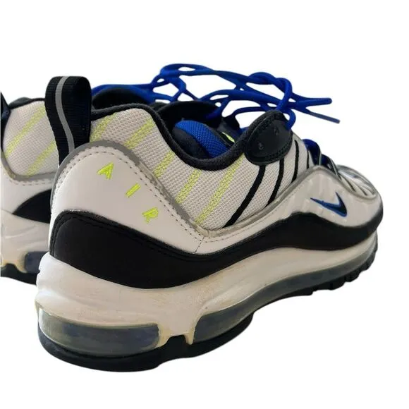 Nike Air Max 98 White Blue Volt Black Men’s Size 9.5 Sneakers (640744-103)