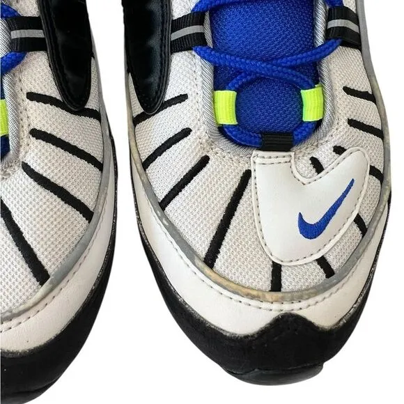 Nike Air Max 98 White Blue Volt Black Men’s Size 9.5 Sneakers (640744-103)
