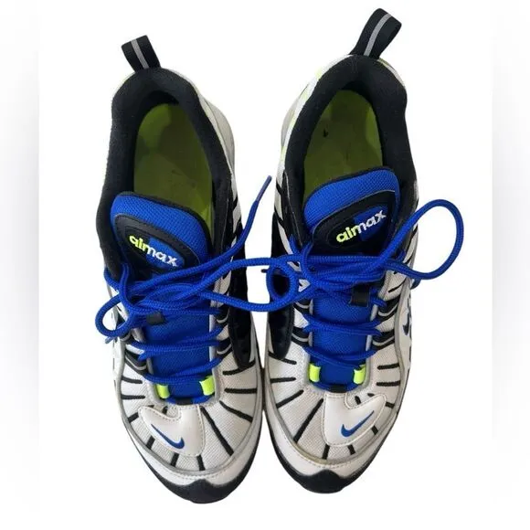 Nike Air Max 98 White Blue Volt Black Men’s Size 9.5 Sneakers (640744-103)