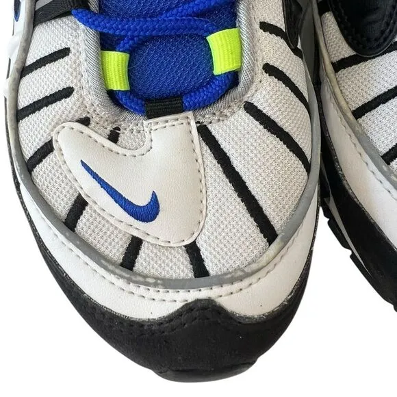 Nike Air Max 98 White Blue Volt Black Men’s Size 9.5 Sneakers (640744-103)