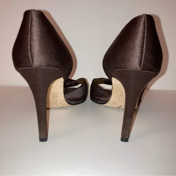 Nina Mocha Brown Satin Heels Wedding Formal Prom Cocktail Party Designer Shoes 6
