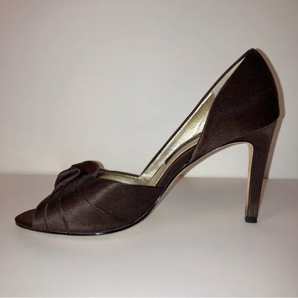 Nina Mocha Brown Satin Heels Wedding Formal Prom Cocktail Party Designer Shoes 6