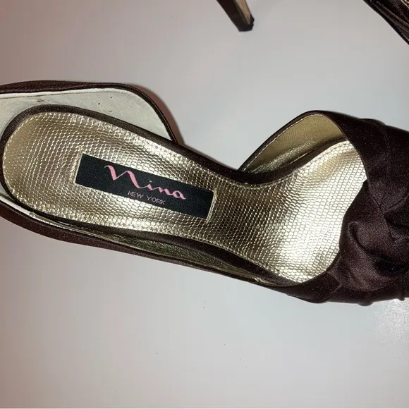 Nina Mocha Brown Satin Heels Wedding Formal Prom Cocktail Party Designer Shoes 6